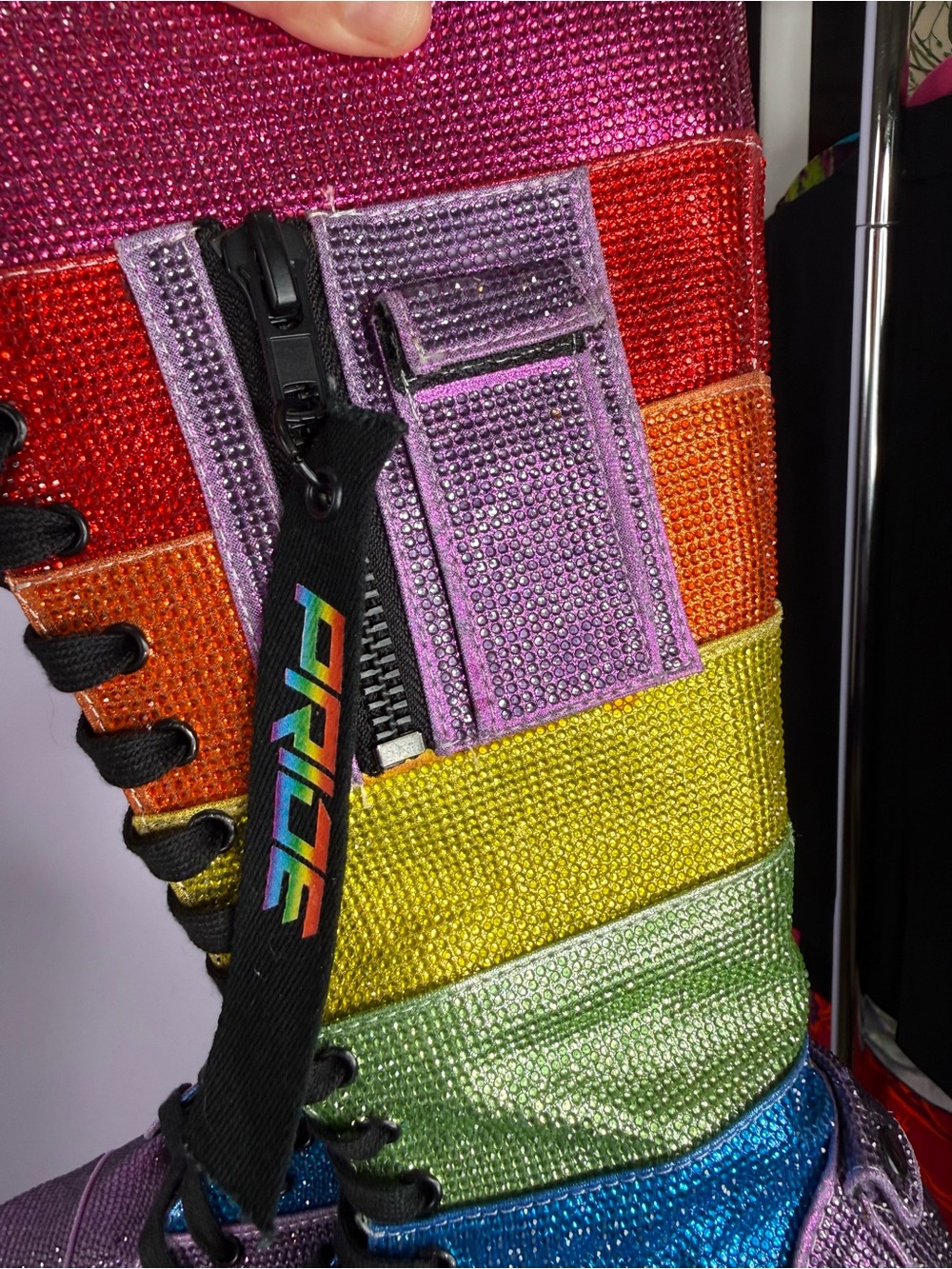 Club Exx Rainbow Rhinestone Platform Combat Boots, sz 9 - Picture 4 of 5